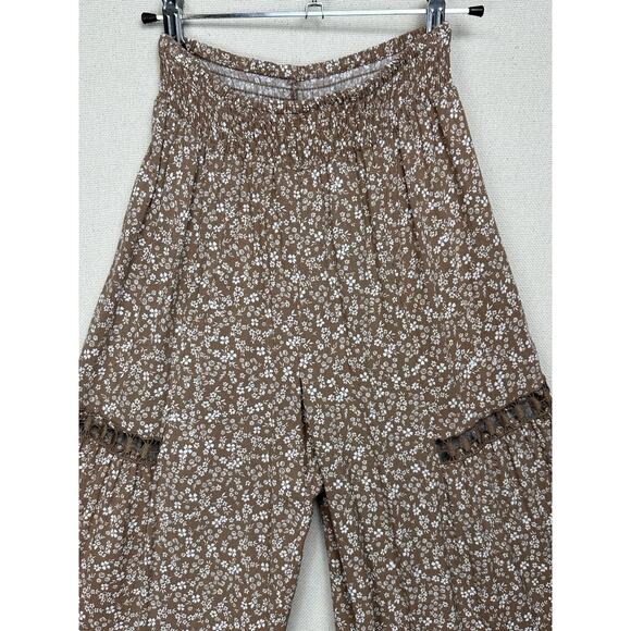 Rachel Paige Floral Palazzo Pants Crochet Peekaboo Wide Leg Elastic Waist Small - Picture 2 of 9